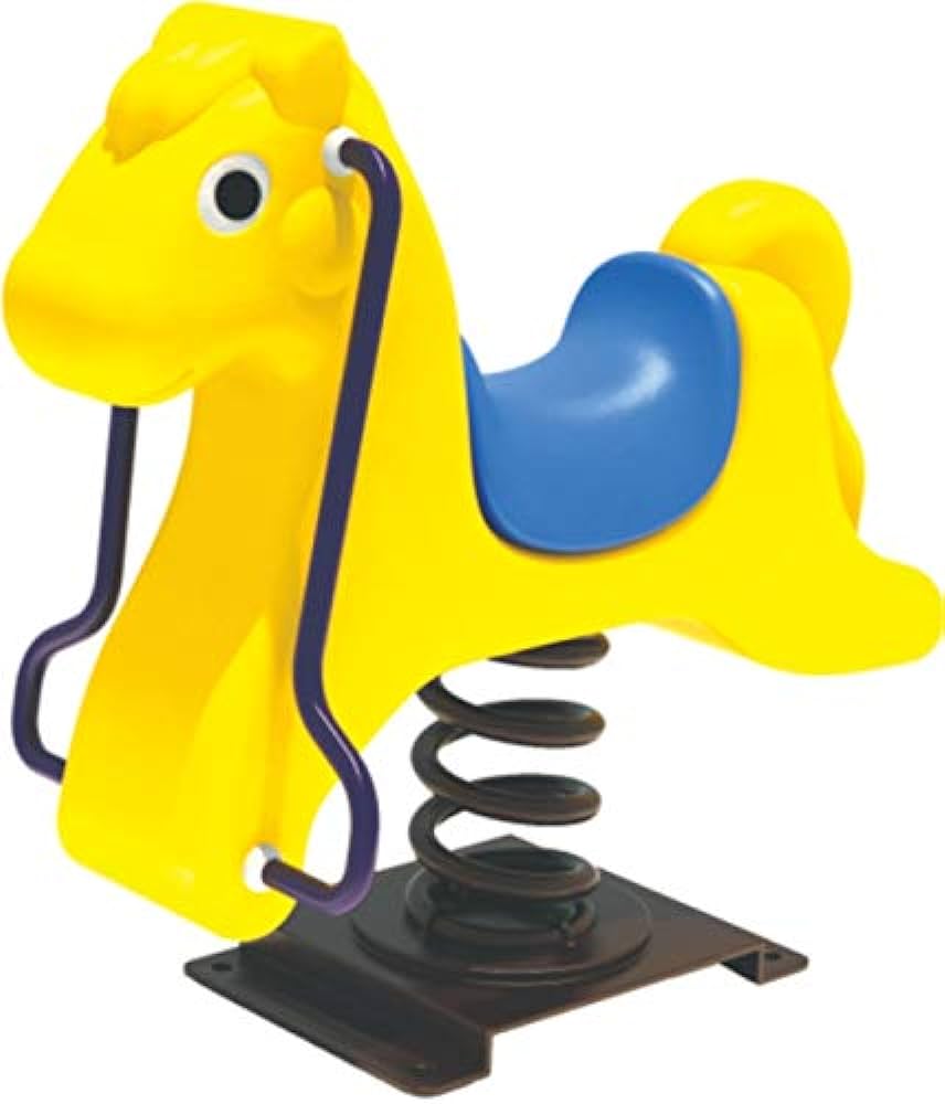 Outdoor Playground Yellow Plastic Horse Spring Rider – Ride-On Toy for Kids, Size: 80x60x80 cm