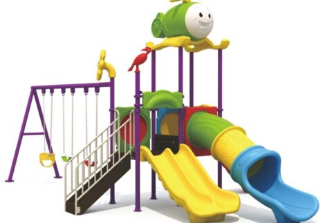 Outdoor Playground Toy for kids with 3 Swings, Dual and Single Slides – Compact Play Area – Size: 615x430x350 cm