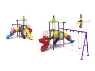 Outdoor Playset toy with 3 Slides & 3 Swings - Commercial Grade Kids Playground Equipment - Size: 585x560x350 cm