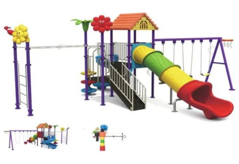Outdoor Playground Toys for Kids – 2 Slides, 3 Swings & Monkey Bar – Multi-Activity Set – Size: 750x538x305 cm