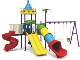 Outdoor Playground Toy with 3 Slides & 3 Swings – Large, Durable & Exciting for Kids – Size:630x525x380 cm