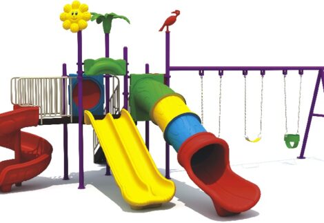 Outdoor Playground Toy with 4 Slides & 3 Swings Set - 89mm pipe - Spacious, Durable & Fun – Size 630x525x325 cm