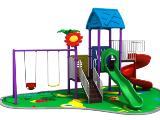 Outdoor Heavy Duty Playground Set for Kids – 2 Slides & 2 Swings – Size: 695x380x395 cm