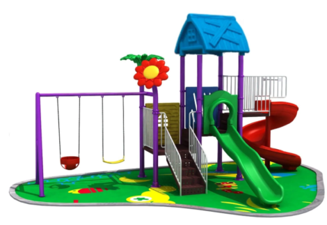 Outdoor Heavy Duty Playground Set for Kids – 2 Slides & 2 Swings – Size: 695x380x395 cm