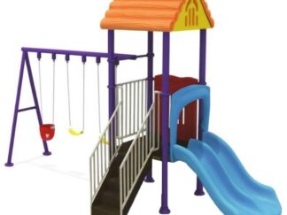 Outdoor Heavy Duty Playground Set for Kids – a Double Slide & 3 Swings – Size: 560x210x350 cm