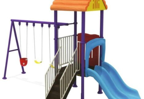 Outdoor Heavy Duty Playground Set for Kids – a Double Slide & 3 Swings – Size: 560x210x350 cm