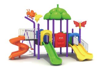 Outdoor Heavy Duty Playground Set for Kids – 4 Slides & 3 Swings – Size: 560x630x350 cm