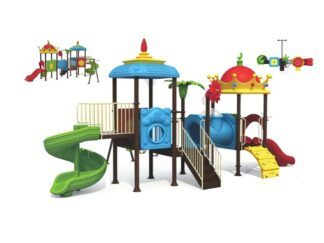 Outdoor Heavy Duty Playground Set for Kids – 2 Slides & 3 Swings – Size: 835x505x425 cm