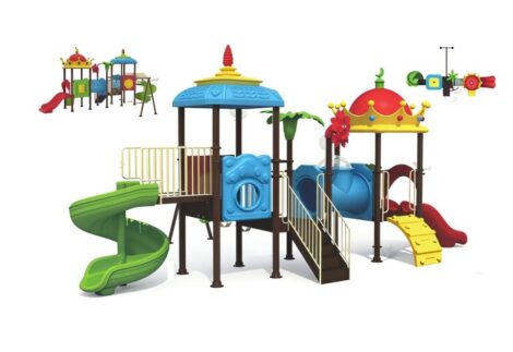 Outdoor Heavy Duty Playground Set for Kids – 2 Slides & 3 Swings – Size: 835x505x425 cm