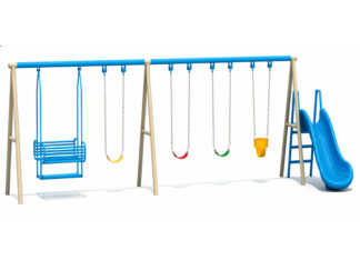 Outdoor Playground Metal Swing Set – 5 Swings & Slide – Size: 725×240×200 cm