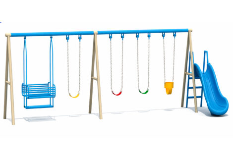 Outdoor Playground Metal Swing Set – 5 Swings & Slide – Size: 725×240×200 cm