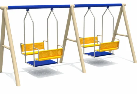 Outdoor Playground Metal Swing Set - 2 Family Swings  - Size: 410×130×200 cm