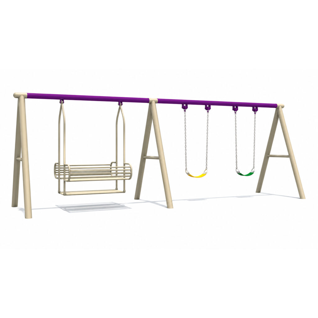 Outdoor Playground Metal Swing Set with Single & Family Swing – Size: 400×130×200 cm