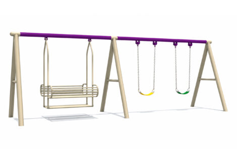 Outdoor Playground Metal Swing Set with Single & Family Swing – Size: 400×130×200 cm