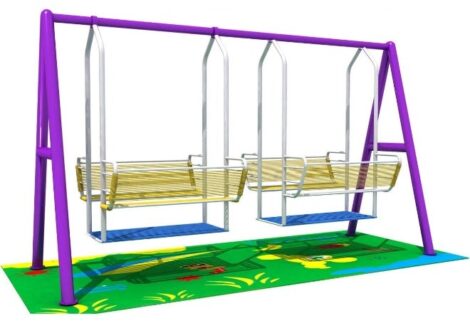 Outdoor Playground Metal Swing Set – 2 Family Swings  – Size: 370×130×200 cm