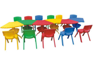 Indoor & Outdoor Use Plastic School Kindergarten Furniture Scallop Table Freely Combined Suitable for Playgrounds and Classrooms,  Table Size; 126.5x49 cm.