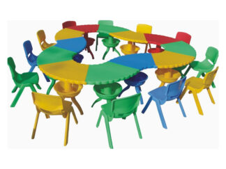 Indoor & Outdoor Use Plastic School Kindergarten Furniture Scallop Table Freely Combined Suitable for Playgrounds and Classrooms, Size: 220x210x50 cm