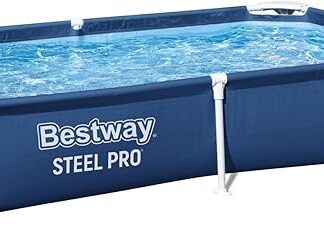 Bestway Steel Pro Pool | Rectangle Above Ground Fast Set Swimming Pool, Children’s Detachable Pool, Multiple Sizes, Blue, 221 x 150 x 43 cm