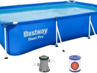 Bestway Steel Pro Deluxe Splash Frame Pool Set with Filter Pump, 300 cm x 201 cm x 66 cm Size, Blue