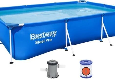 Bestway Steel Pro Deluxe Splash Frame Pool Set with Filter Pump, 300 cm x 201 cm x 66 cm Size, Blue