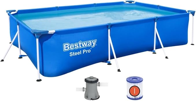 Bestway Steel Pro Deluxe Splash Frame Pool Set with Filter Pump, 300 cm x 201 cm x 66 cm Size, Blue