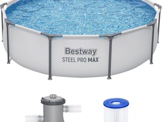 Bestway Steel Pro MAX 10' x 30"/3.05m x 76cm Above Ground Pool, Round Metal Frame Outdoor Swimming Pool Set with Filter Pump & Type I Cartridge, Gray