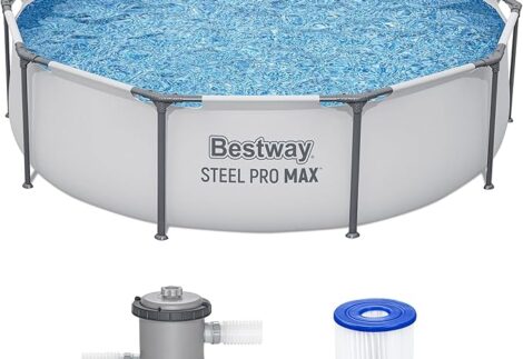 Bestway Steel Pro MAX 10' x 30"/3.05m x 76cm Above Ground Pool, Round Metal Frame Outdoor Swimming Pool Set with Filter Pump & Type I Cartridge, Gray