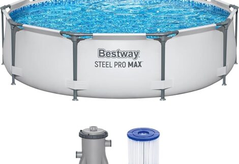 Bestway Steel Pro Max above-ground pool set with filter pump, diameter 10' x 30"/3.05m x 76cm, grey, round