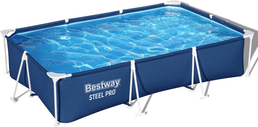 Bestway Steel Pro Rectangular Above Ground Swimming Pool 9'10" x 6'7" x 26"/3.00m x 2.01m x 66cm, Frame Pools, Corrosion-resistant Steel Frame, Sturdy & Durable