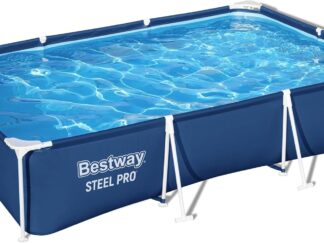 Bestway Steel Pro Rectangular Above Ground Swimming Pool 9'10" x 6'7" x 26"/3.00m x 2.01m x 66cm, Frame Pools, Corrosion-resistant Steel Frame, Sturdy & Durable