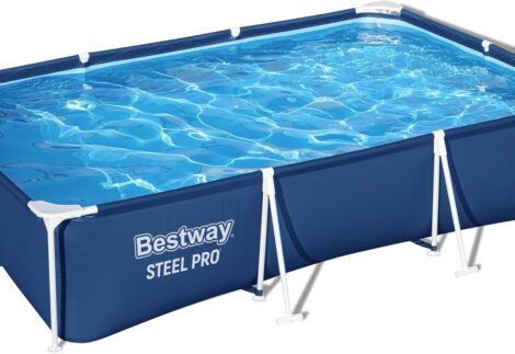 Bestway Steel Pro Rectangular Above Ground Swimming Pool 9'10" x 6'7" x 26"/3.00m x 2.01m x 66cm, Frame Pools, Corrosion-resistant Steel Frame, Sturdy & Durable