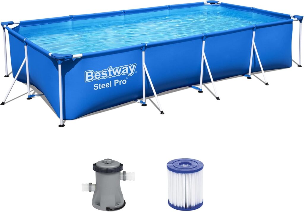 Bestway Steel Pro Rectangular Kids Pool with Steel Frame and Filter Pump, Blue 4.0MX2.11MX81CM