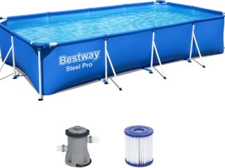 Bestway Steel Pro Rectangular Kids Pool with Steel Frame and Filter Pump, Blue 4.0MX2.11MX81CM