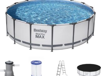 Bestway Steel Pro MAX Frame Pool Complete Set with Filter Pump Diameter 457 x 122 cm, Light Grey, Round