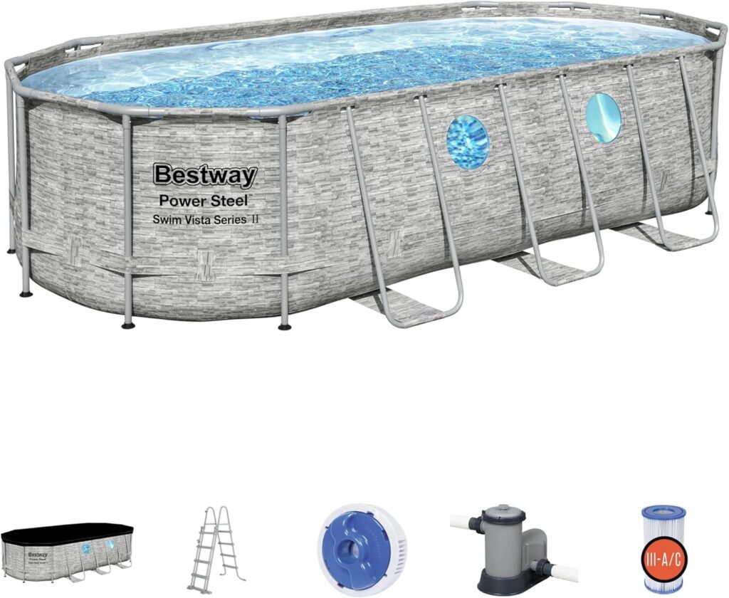 Bestway Power Steel Swim Vista Series Oval Pool Set 18' x 9' x 48"/5.49m x 2.74m x 1.22m