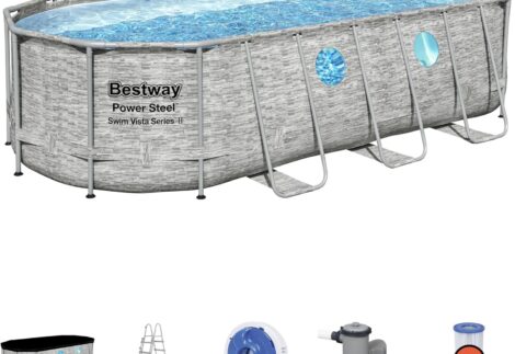Bestway Power Steel Swim Vista Series Oval Pool Set 18' x 9' x 48"/5.49m x 2.74m x 1.22m