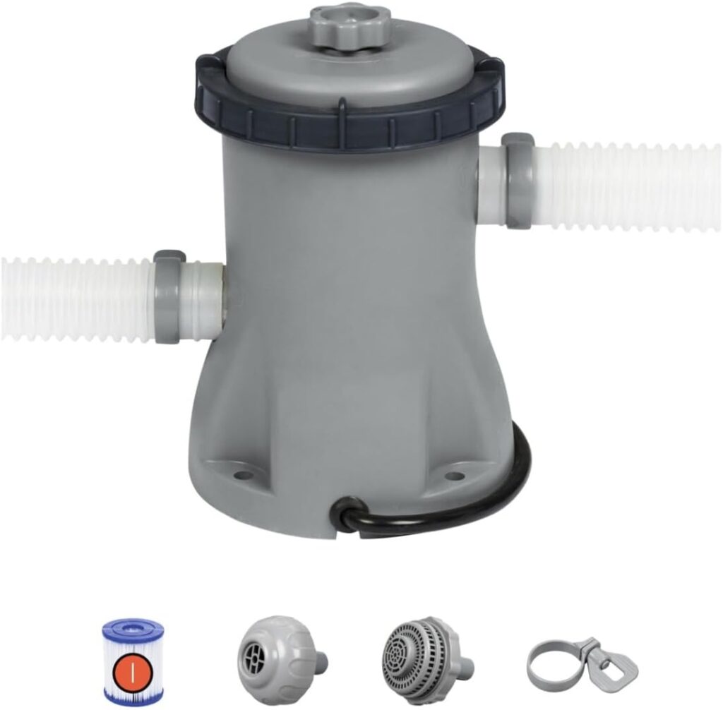 Bestway 330gal Flowclear Filter Pump, Above Ground Pool Cleaner for 1,100L–8,300L Pools, Includes Replaceable Cartridge, 280gal/h System Flow Rate, Grey