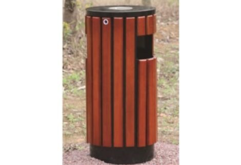 Outdoor Wooden Dustbin, Wooden Round Wast Bin With Ashtray, Outdoor Trash Cans Bin. Size; 38x80 cm