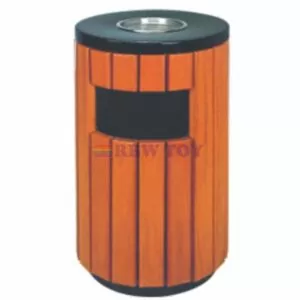 OUTDOOR WOODEN DUSTBIN, WOODEN ROUND WAST BIN WITH ASHTRAY, OUTDOOR TRASH CANS BIN SIZE; 40X40X80CM